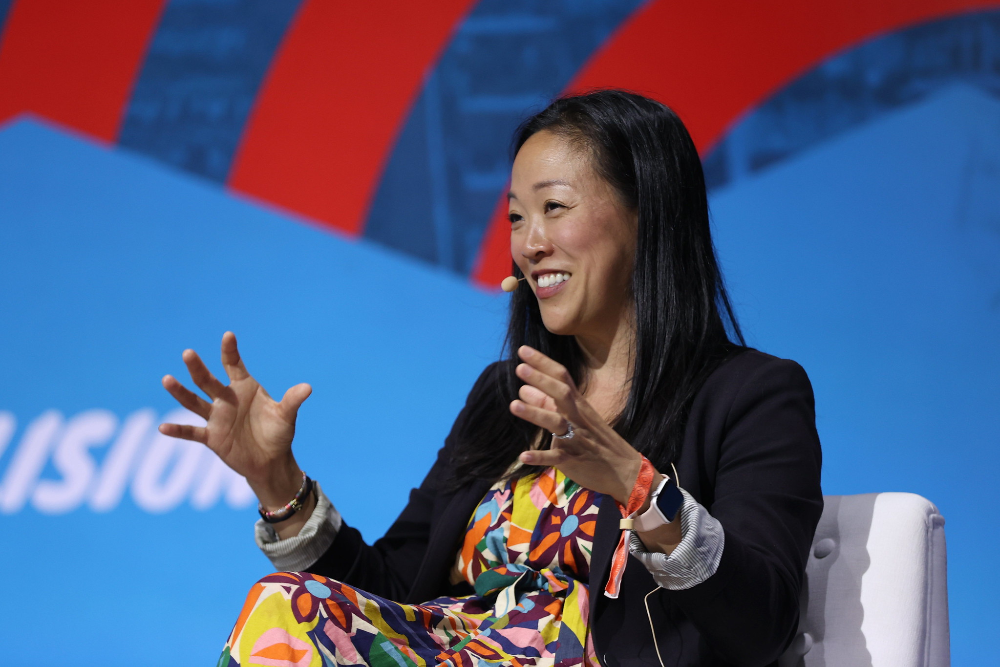 Jennifer Kim, Partner & Executive Strategy Director, TwentyFirstCenturyBrand, on Creatiff Stage, during day one of Collision 2023 at Enercare Centre in Toronto, Canada