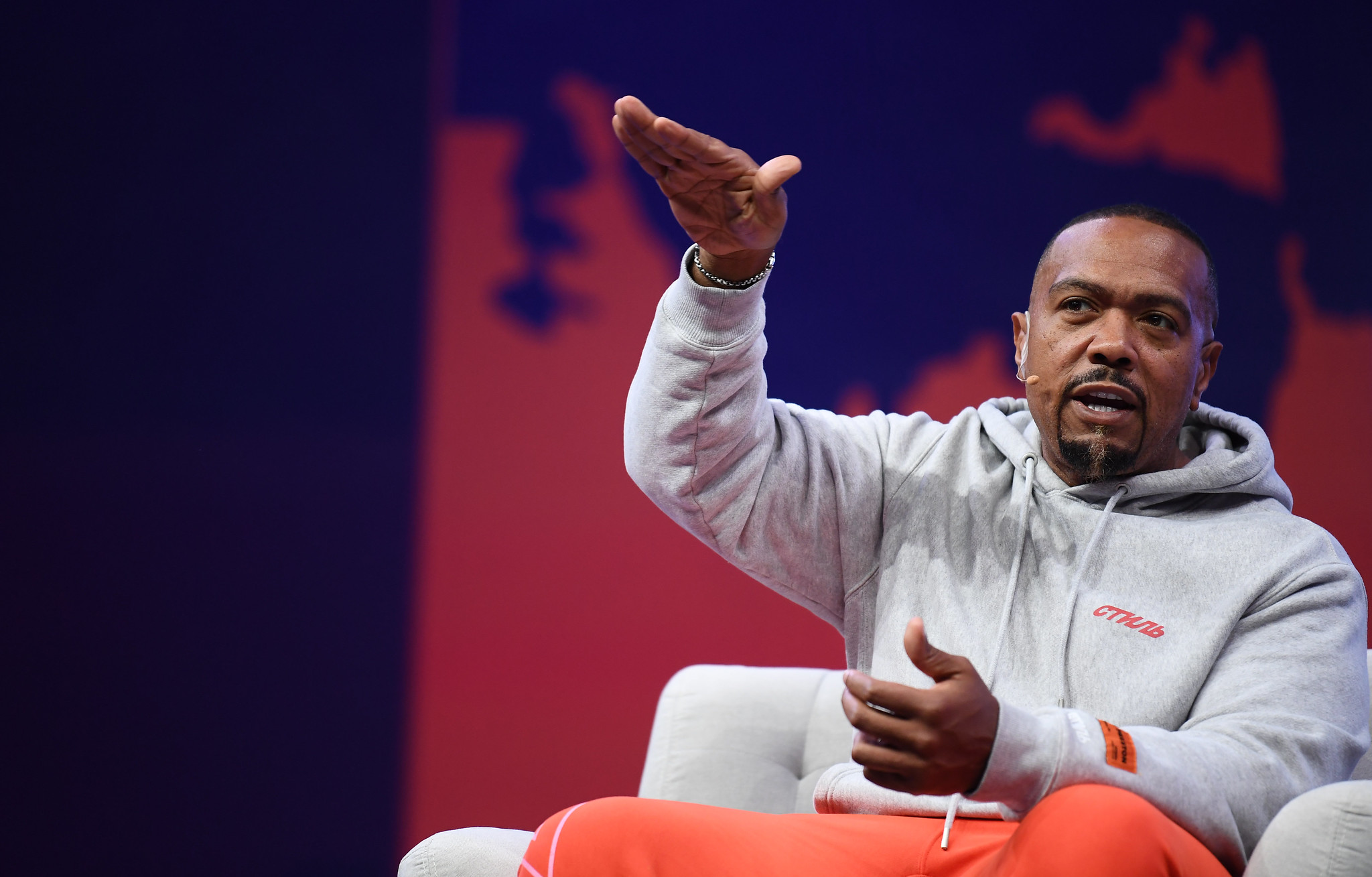 Timbaland, Producer & Artist, Mosley Music Group, on Centre Stage during day one of Collision 2019 at Enercare Center in Toronto, Canada