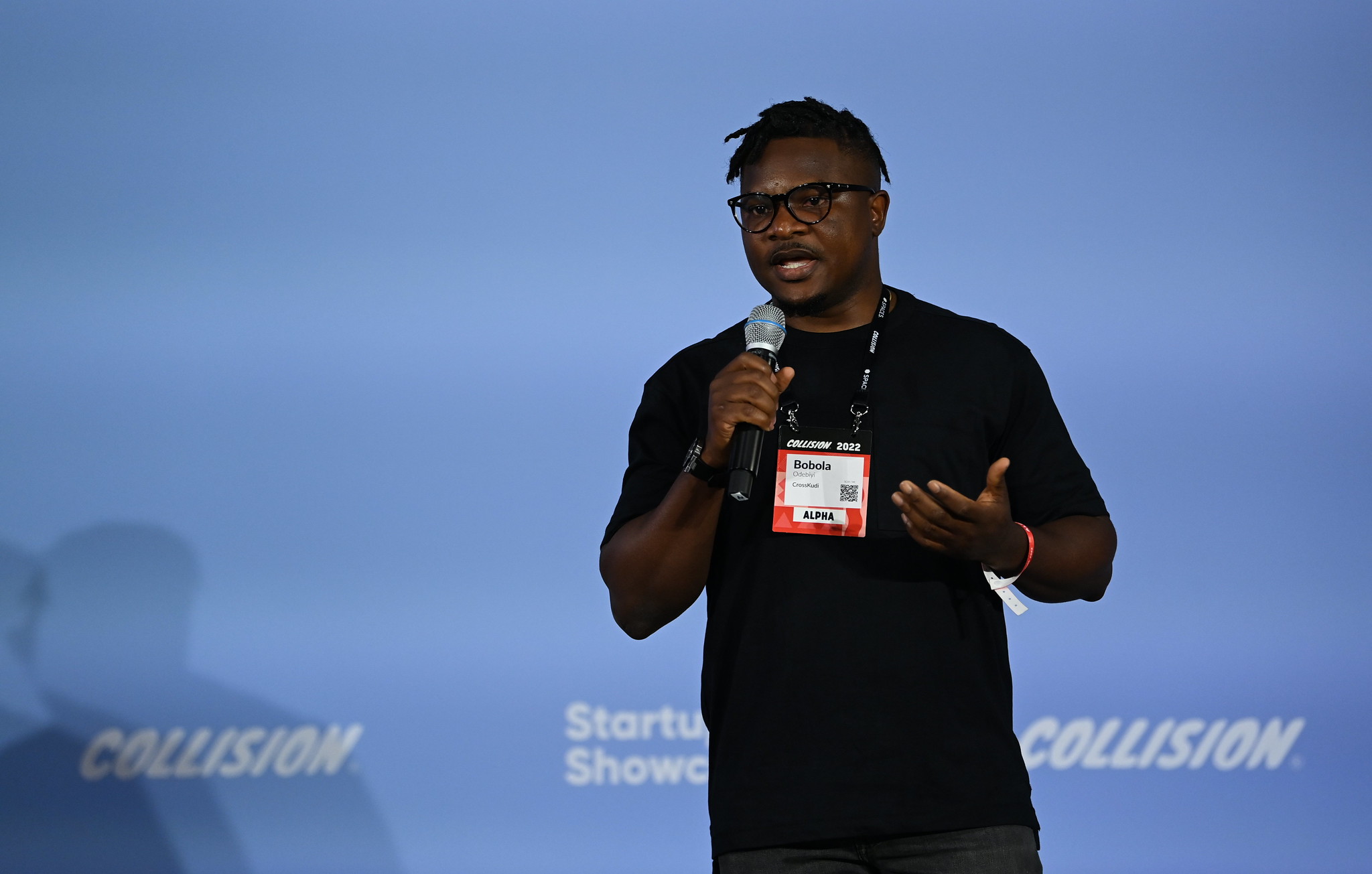 Bobola Odebiyi, CrossKudi, at Startup Showcase during day one of Collision 2022 at Enercare Centre in Toronto, Canada.