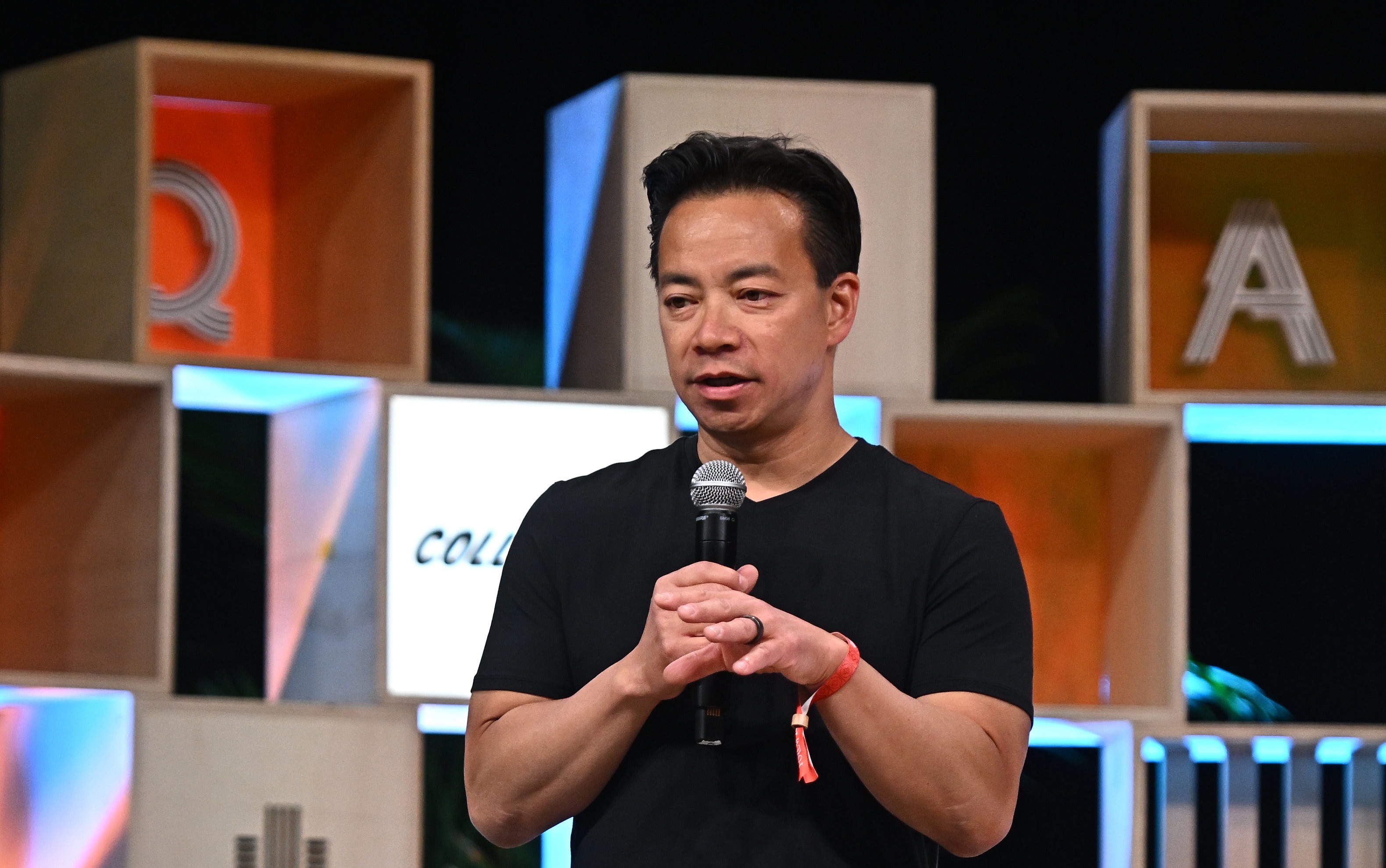 Ken Sim, Mayor of Vancouver, takes part in a Q&A during day two of Collision 2023 at Enercare Centre in Toronto, Canada