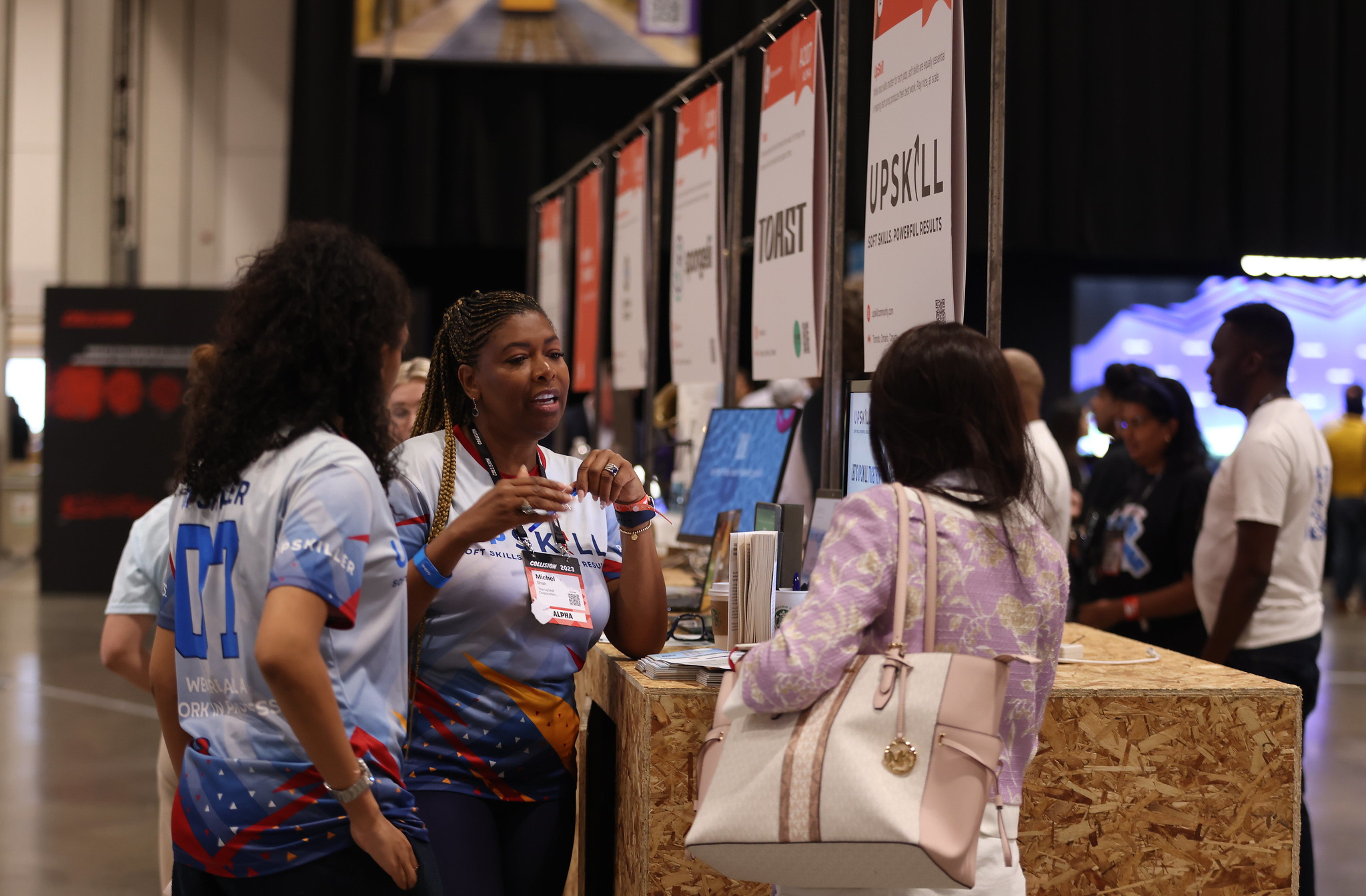 Upskill startup booth during day two of Collision 2023 at Enercare Centre in Toronto, Canada